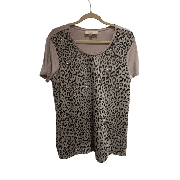 LOFT Women's Leopard Print Short Sleeve Scoop Neck T Shirt Size Large Artsy - Picture 8 of 9